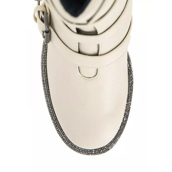 Kenneth Cole Reaction Women Tate Biker Jewel Lug Sole Booties Boot Ecru Size 6.5 - Picture 4 of 6